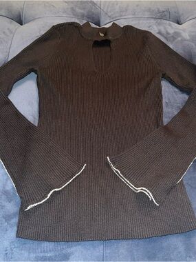 Inc International Concept Black Keyhole Sweater Bejeweled Sleeves Medium M